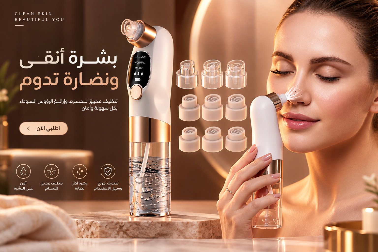 AquaGlow Pro™ – جهاز تنظيف المسام المائي